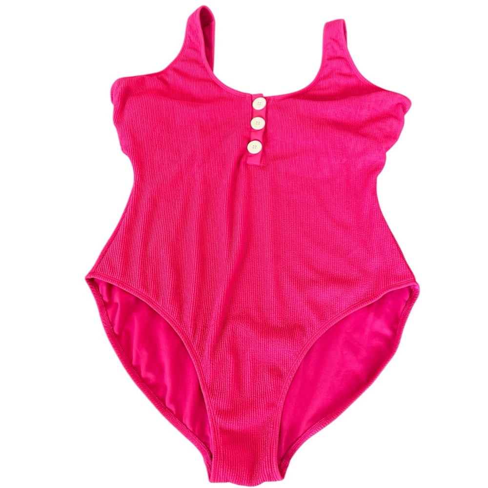 Decree‎ Island Escape Women's Hot Pink One Piece Swimsuit with Buttons SZ XXL